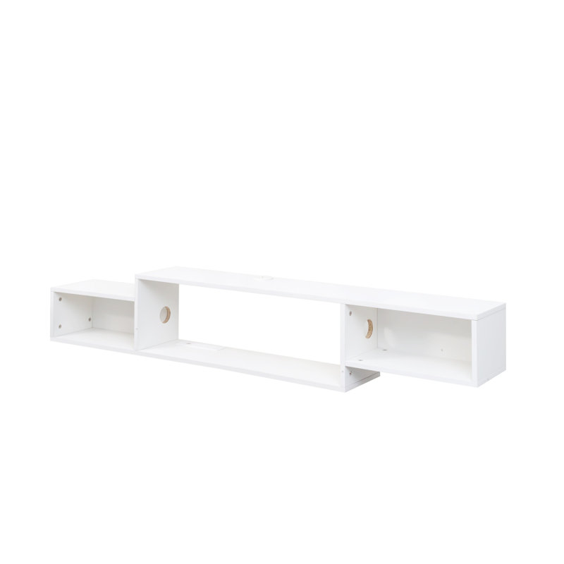 65" Wall Mounted Floating TV Stand with 20-Color LED Lights, Entertainment Center Shelf & Charging Station, White
