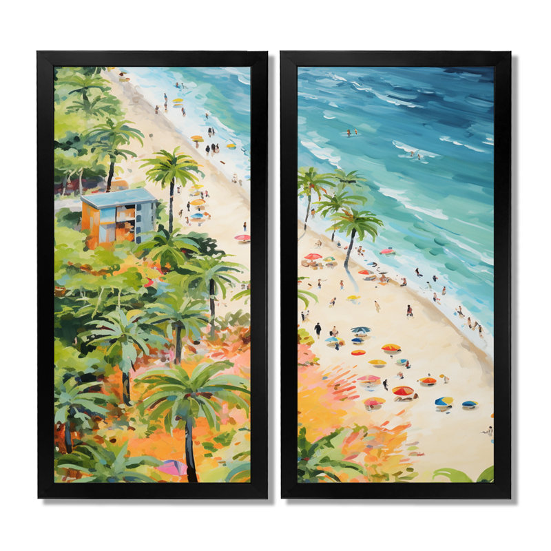 Pastel Colour Coastal Beach Scene Paradise - Coastal Beach Canvas Prints, Green Coastal Wall Art Set Of 2, 32" H x 32" W
