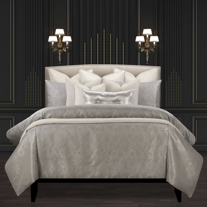 Jazz Club Luxury Supreme Duvet Cover and Insert Set, Silver, King Duvet Cover + 5 Sham + 4 Throw Pillows