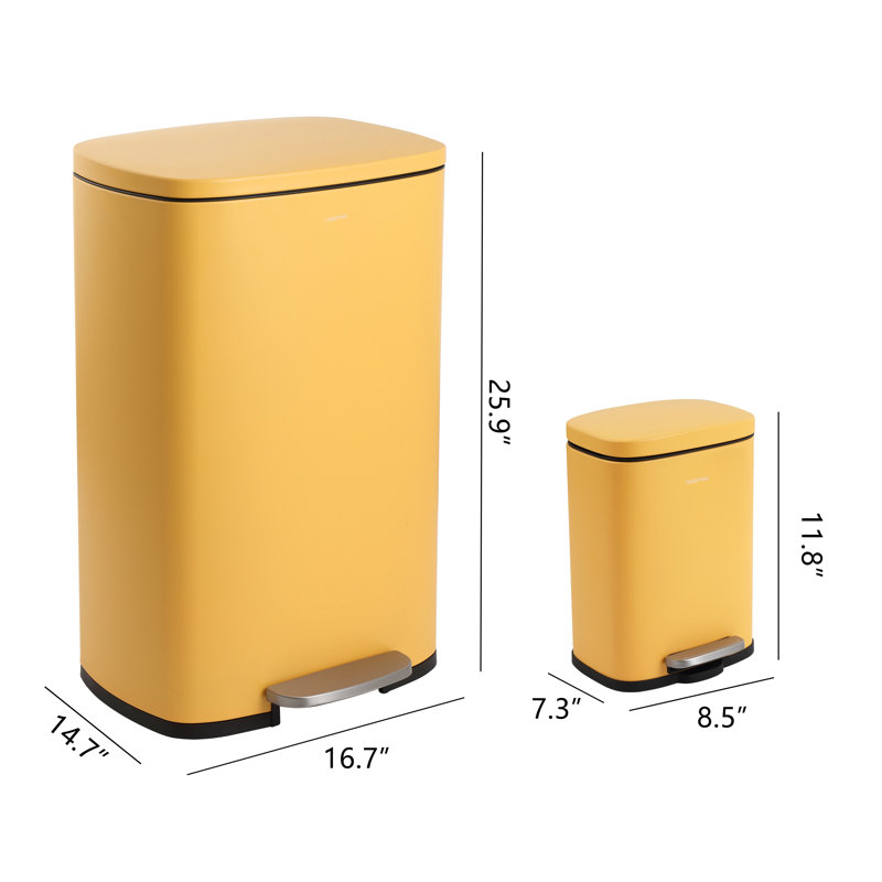 Ensembles de poubelle à pédale rectangulaire 1,3 gallon Connor, Jaune jonquille