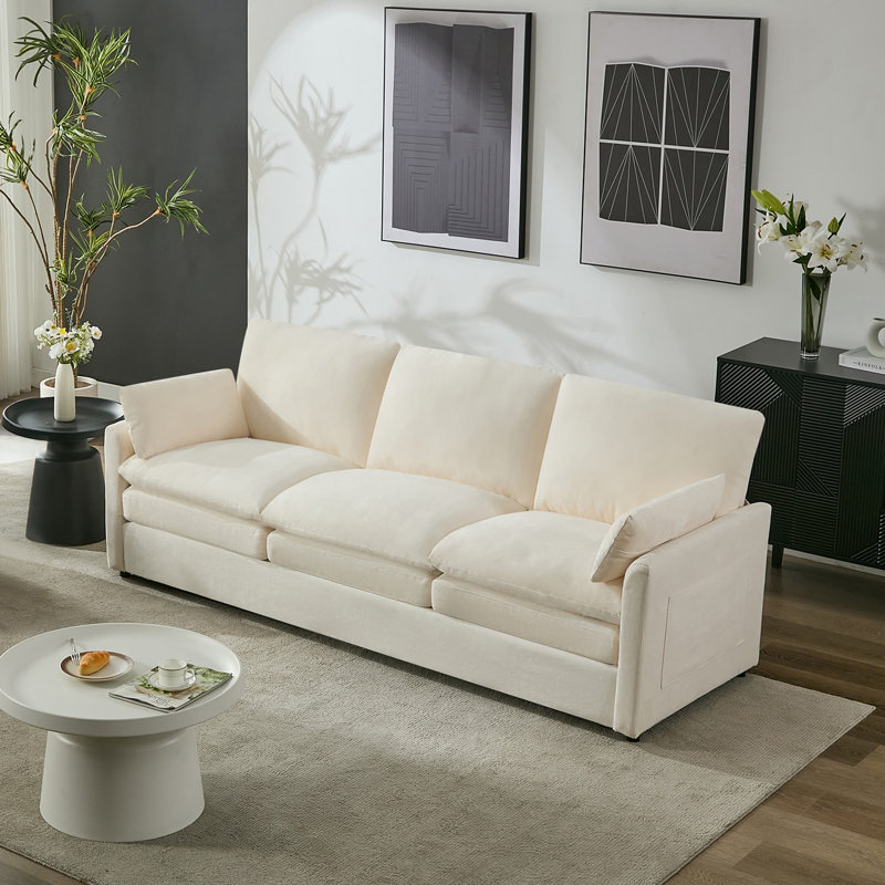  83.5'' W Luxury Chenille Upholstered Deep Seat Sofa, Beige