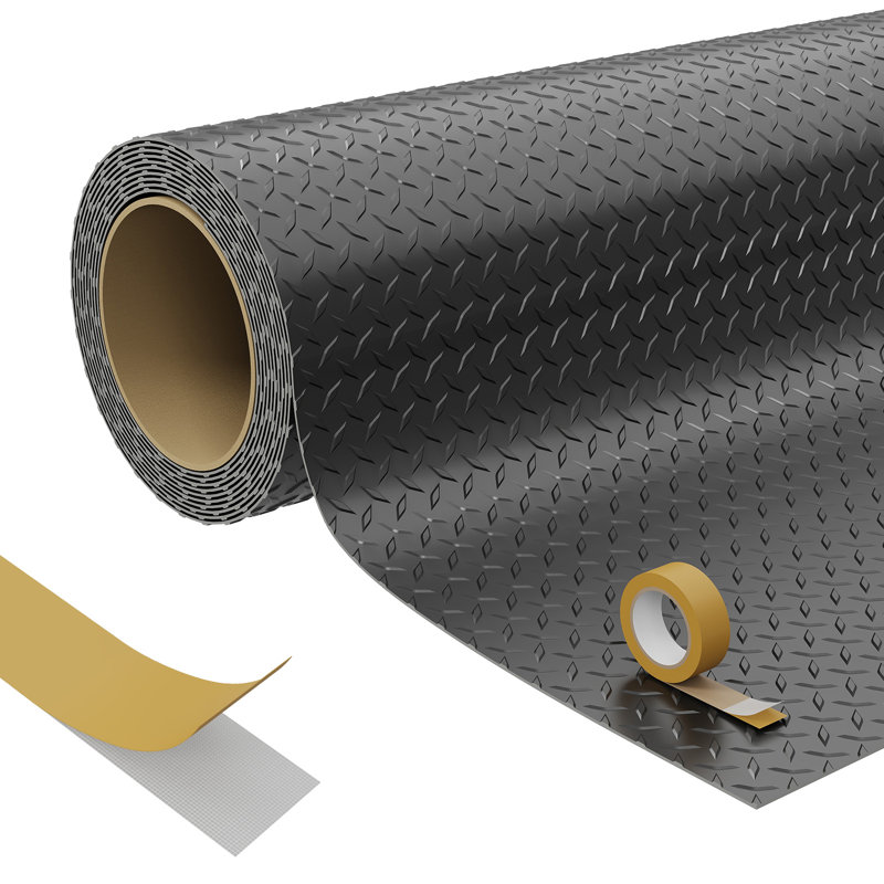 Tapis de garage 5 x 10 pi, PVC robuste, antidérapant et protecteur industriel (noir), Black