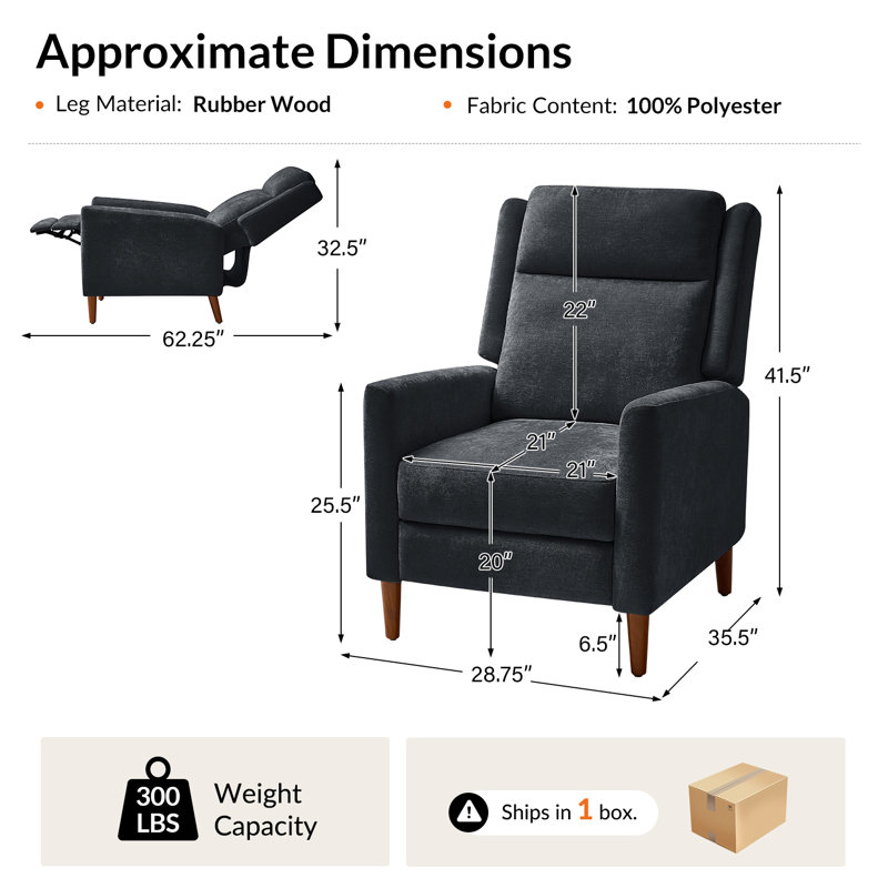 Fauteuil inclinable de 27 po Adana, Noir