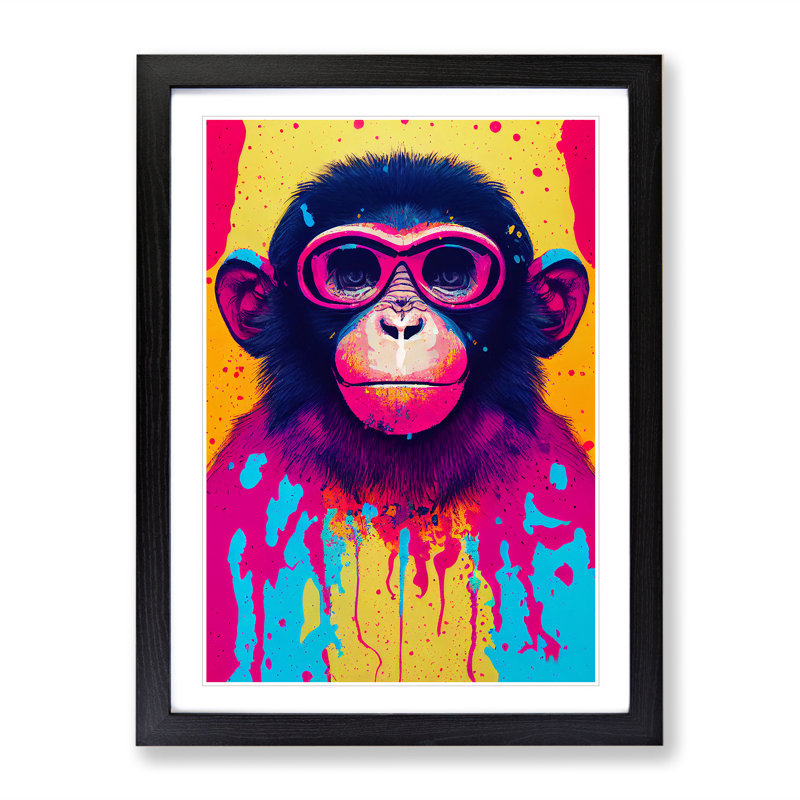 Paint Splash Monkey No.5 - Framed Print, Black Framed, 64cm H x 46cm W x 2cm D