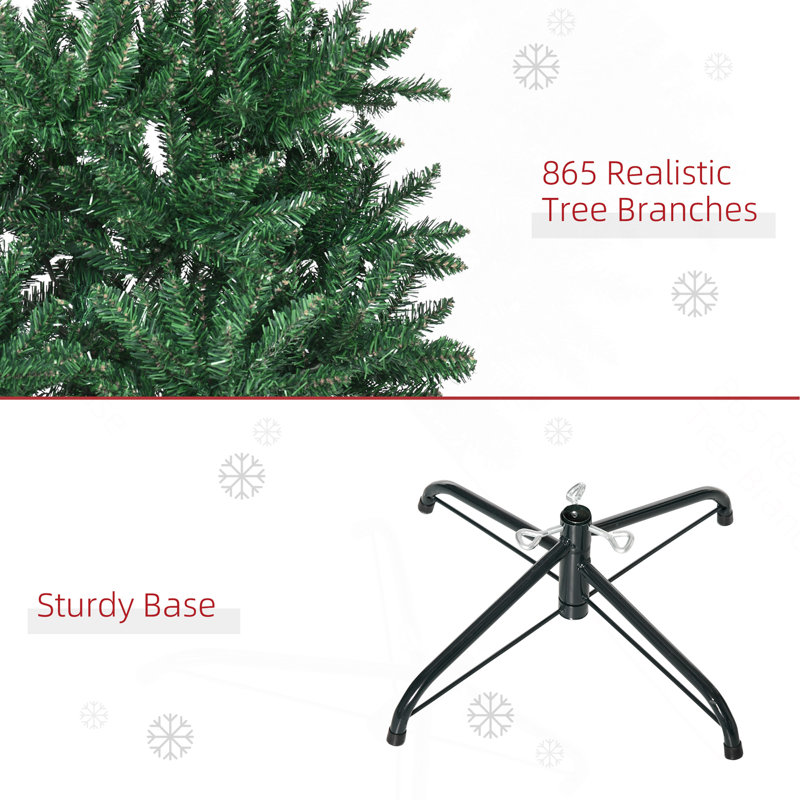 Sapin de Noël artificiel de 7 pi de hauteur, mince, non éclairé, avec branches réalistes et 865 pointes, vert, 7'