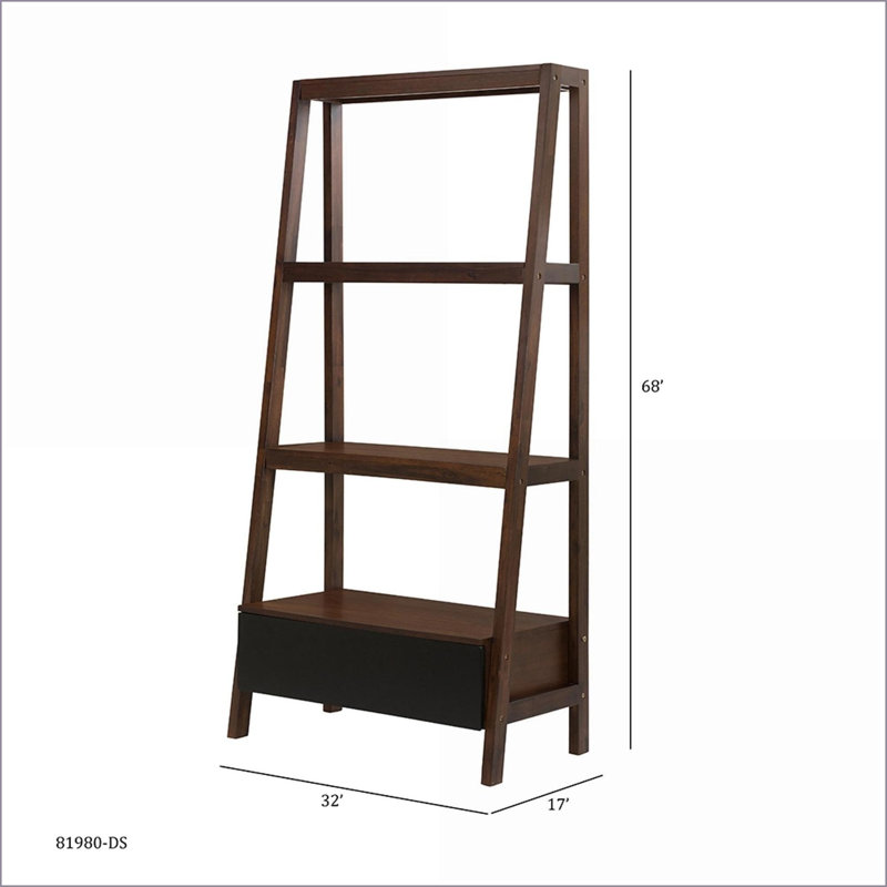 Échelle échelle 32 po x 17 po x 68 po, configuration polyvalente, acacia massif + panneau de fibres à densité moyenne | Bois massif et panneau de fibres à densité moyenne | Minimaliste