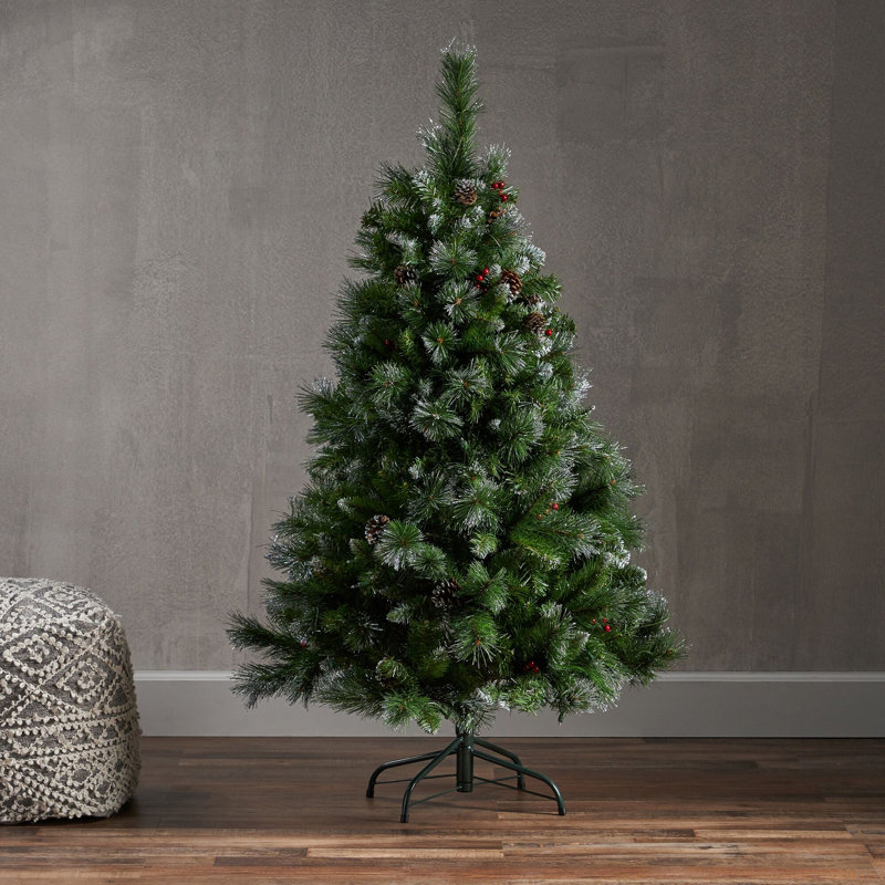 Arbre articulé à poils scintillants avec baies rouges et pommes de pin et 200 CL, 407 pointes