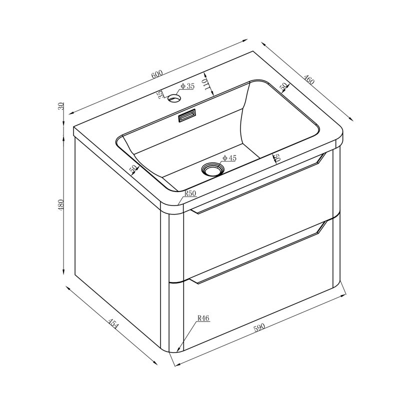 Eve 600mm Single Bathroom Vanity with Integrated Polyglomerate Basin, Charcoal