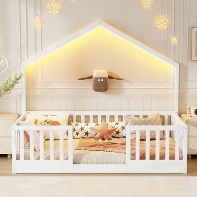 Lit sur pied avec rails de sécurité, conception Montessori en bois pour les enfants, les garçons et les filles, idéal pour un sommeil sûr et confortable
