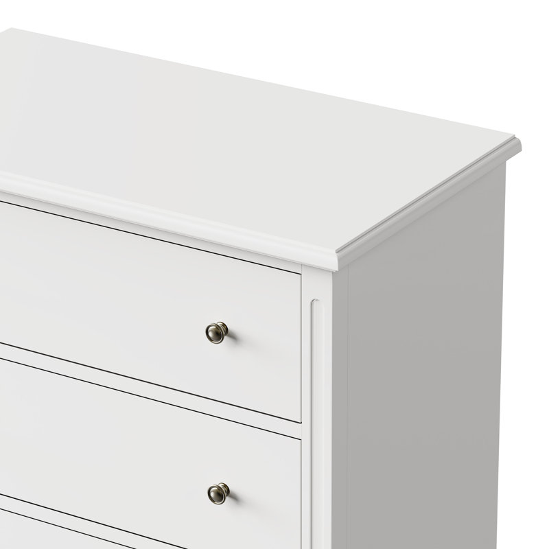 5 Drawer Solid Wood Construction Dresser, White