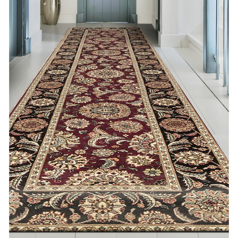 Manchuria Wool Oriental Area Rug in Black/Wine