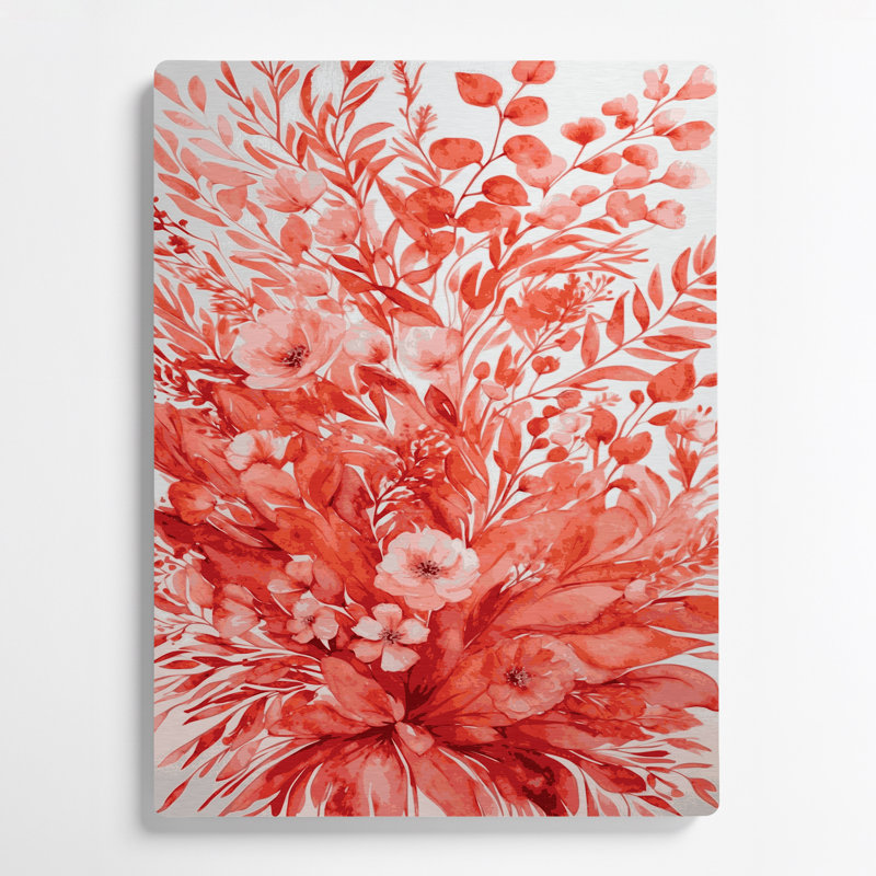 Aquarelle florale 90, art mural en métal rose