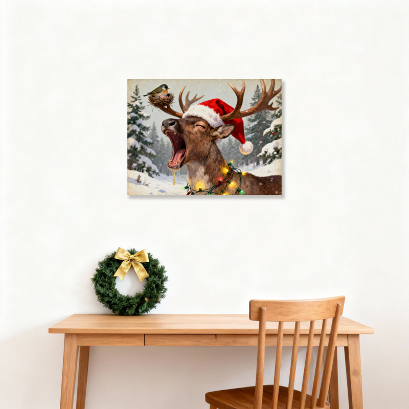«Reindeer Yawning», art mural sur toile, H 24 po x l 36 po