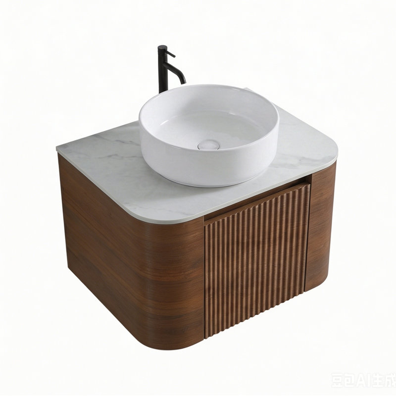Meuble-lavabo 24 po avec lavabo, armoire murale en noyer avec porte-serviettes gratuit, lavabo simple en céramique blanche, sans bonde ni robinet, pré-assemblé