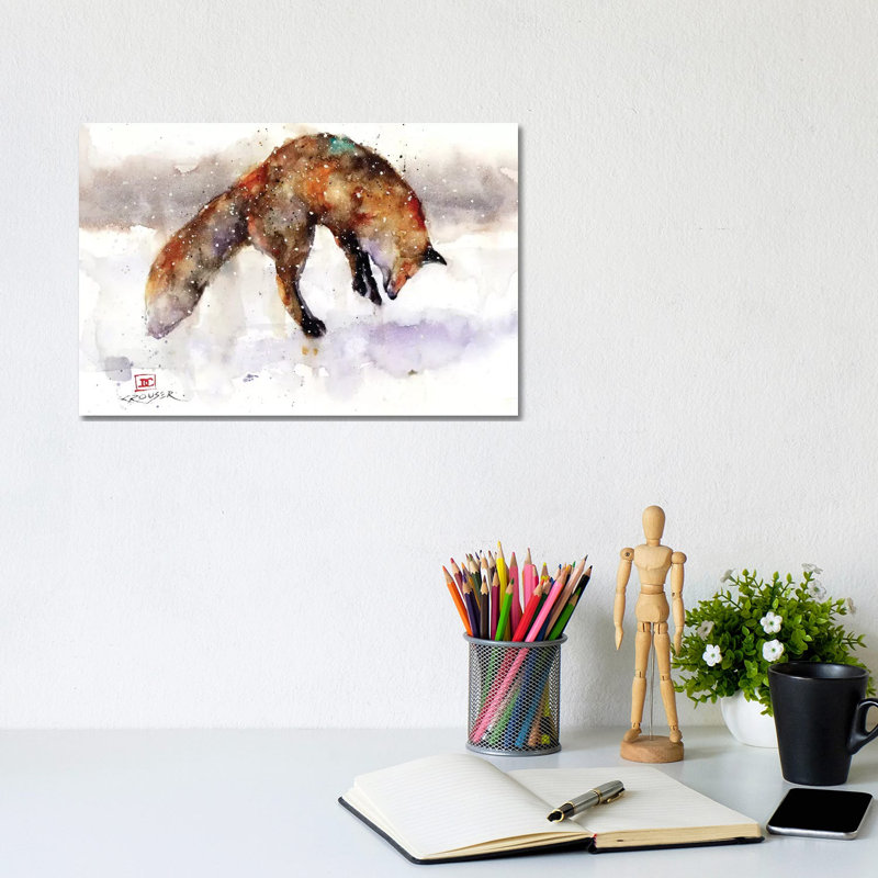 « Jumping Fox » par Dean Crouser, reproduction d’art, Pas de tapis, Toile tendue, H 8 po x l 12 po x P 0,75 po