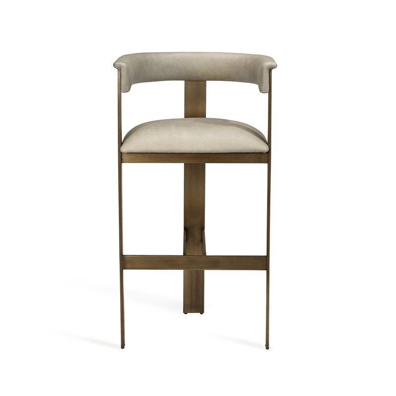 Darcy Upholstered Counter Stool with Metal Frame, Fawn Taupe, Antique Bronze, Bar Stool (30" Seat Height)