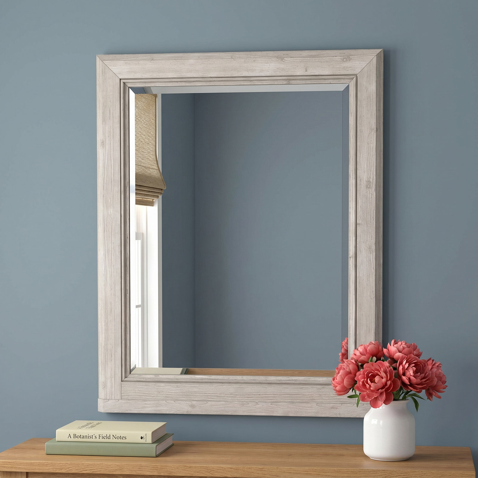 Jemma 32" Solid Wood Wall Mirror, Washed Linen