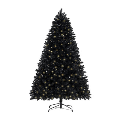 Black Traditional Christmas Tree with Lights, Tree Pre-lit with Metal Stand