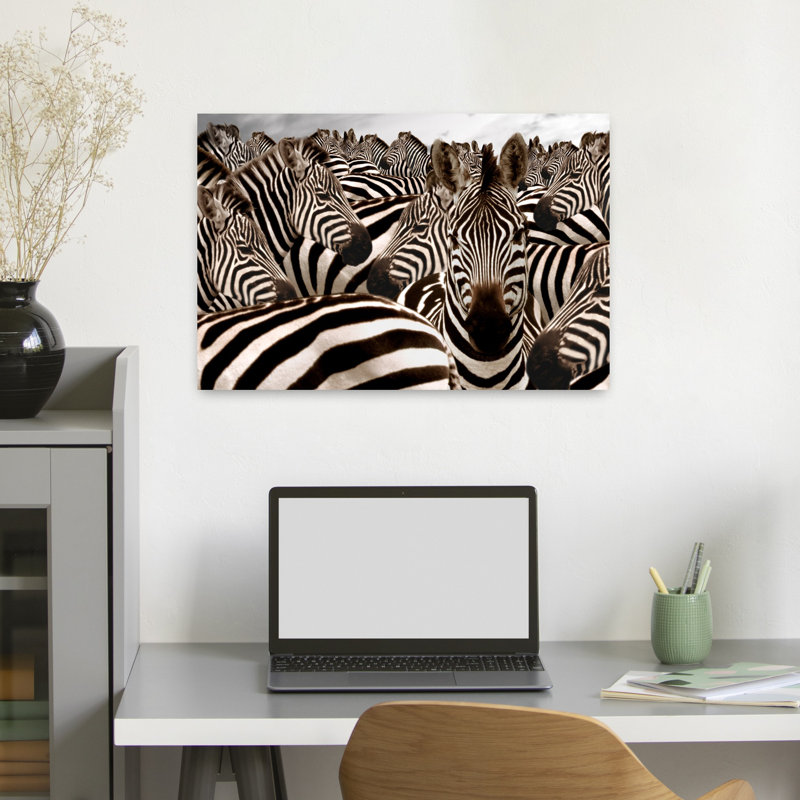 Troupeau de zèbres, art zébré contemporain, H 16 po x l 24 po