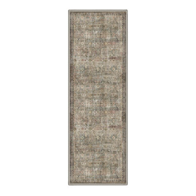 Persian Vintage Machine Washable Brown Indoor Area Rug with Non-Slip Backing