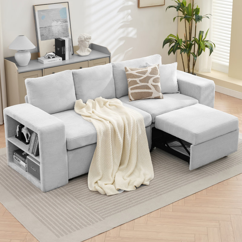 2 - Piece Upholstered L-Shaped Sectional Sofa, Gray Corduroy