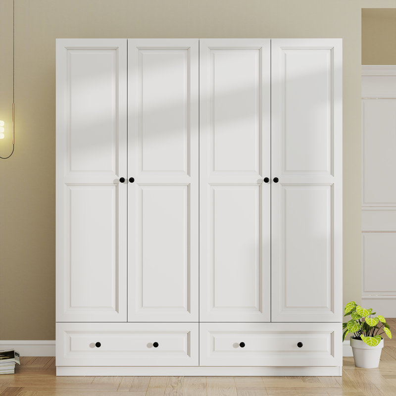 Armoire polyvalente à 4 portes avec 2 tiroirs, placard spacieux pour la chambre ou la chambre d'amis, blanc, White