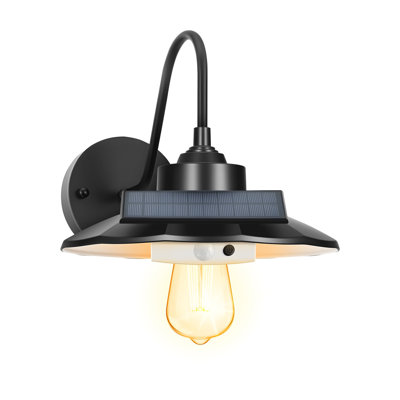 Luminaire solaire de grange d'extérieur solaire avec capteur de mouvement - applique murale imperméable à col de cygne noir pour porche, garage et entrée - luminaire extérieur de ferme compatible E26