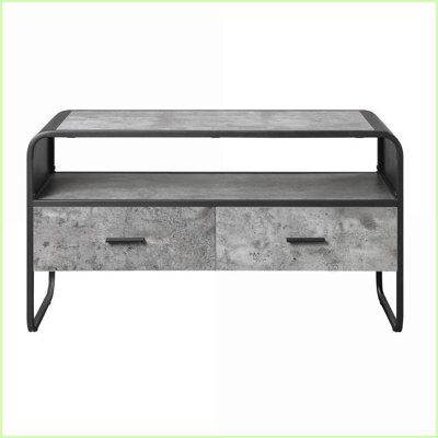 TV Furniture Modern 2-Drawer TV Stand Concrete Grey &amp; Black | Wood+Metal | Fits 40-49 Inch TVs
