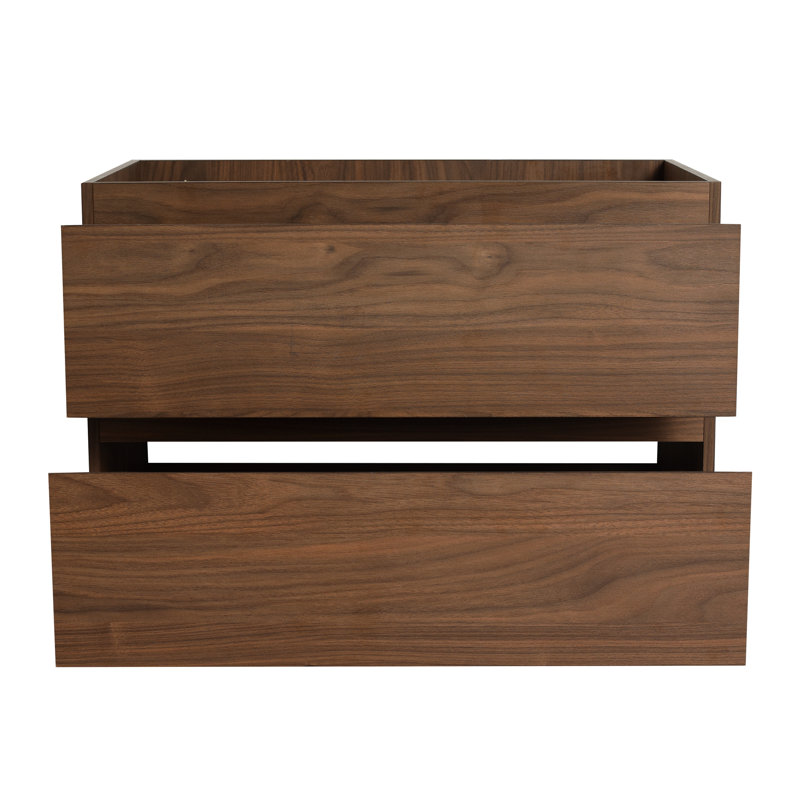Meuble-lavabo contemporain en chêne brun de 30 po avec finition moderne durable et fonction de tiroir à fermeture en douceur