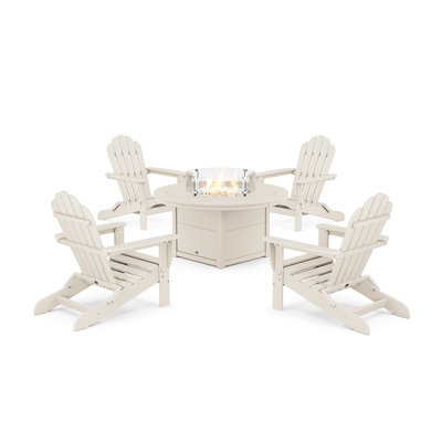 5-Piece Monterey Bay Folding Adirondack Conversation Set with Fire Pit Table