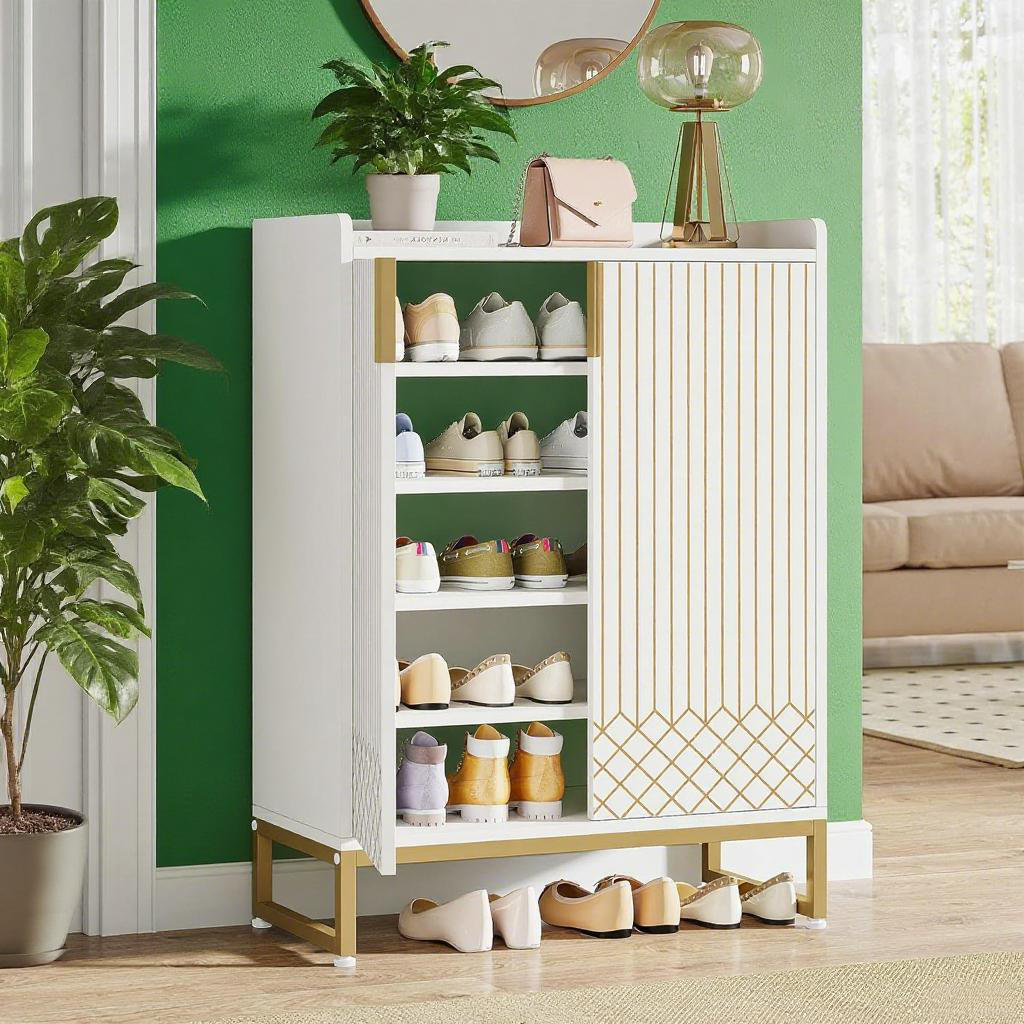 Wrought Studio™ Modern White & Gold Shoe Cabinet - Diamond Texture ...
