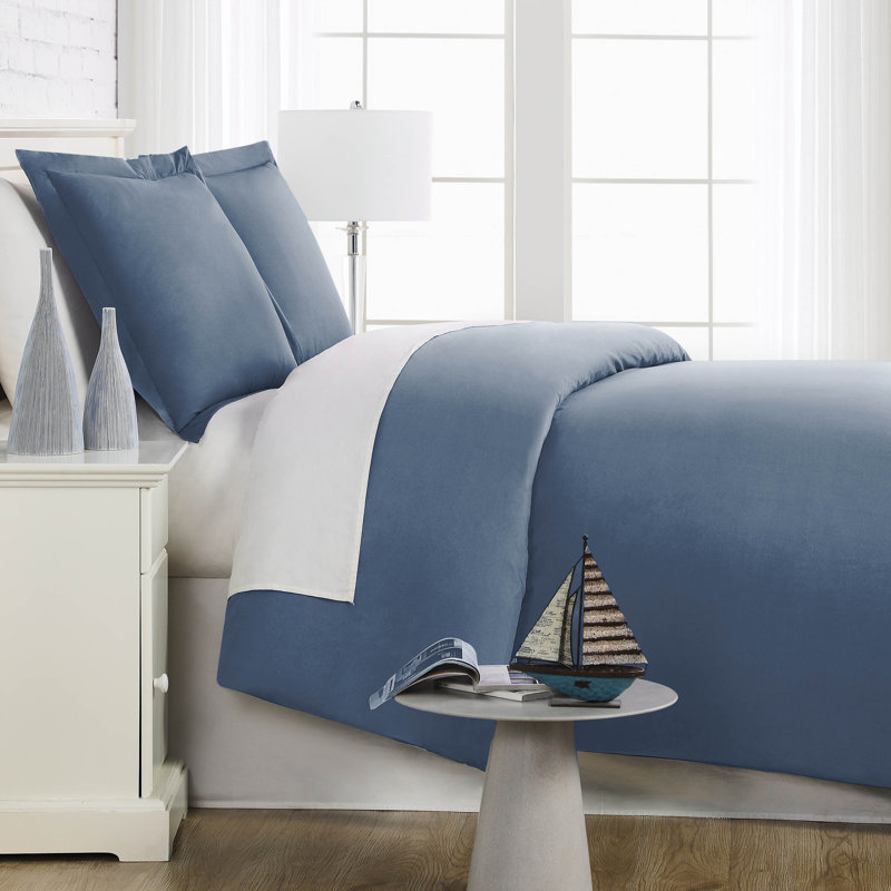 Steel Blue Microfiber Full/Queen Duvet Cover Set with Shams