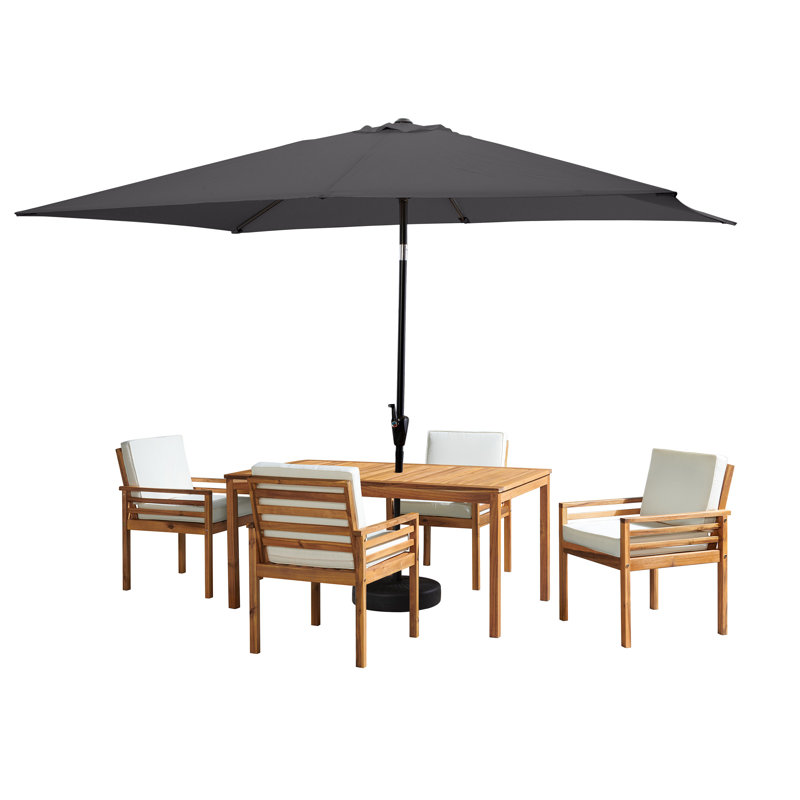 6 Piece Set Okemo Table w/4 Chairs 10"" Rectangular Umbrella (Black), Black, 4