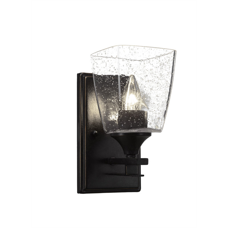 Uptowne Wall Sconce Shown In Dark Granite Finish With 4.5” Square Clear Bubble Glass