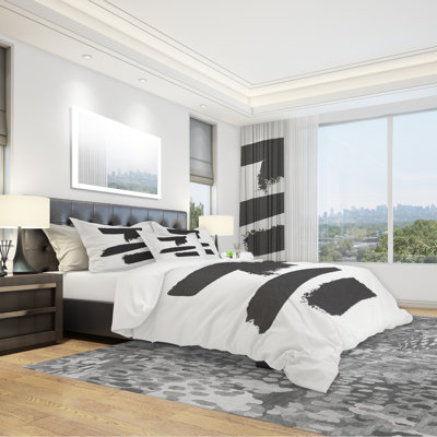 Ensemble de housse de couette moderne Mid-Century noir et blanc Geometric Company I - Microfibre de polyester