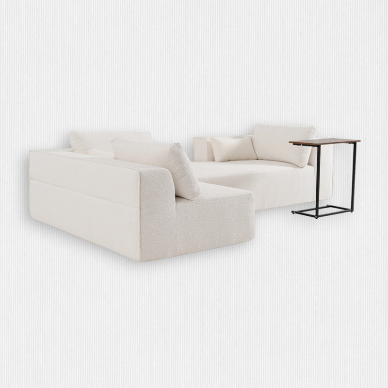 Boneless 112"W 2-Piece Upholstered Sectional, Beige Boucle