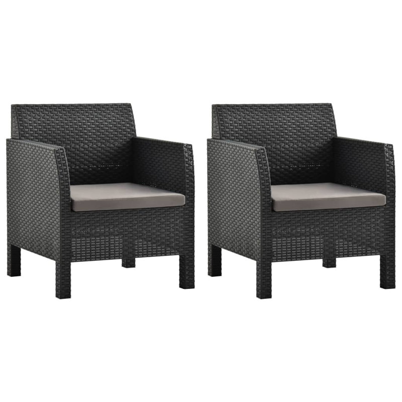 Chaises de patio avec coussins PP rotin anthracite
