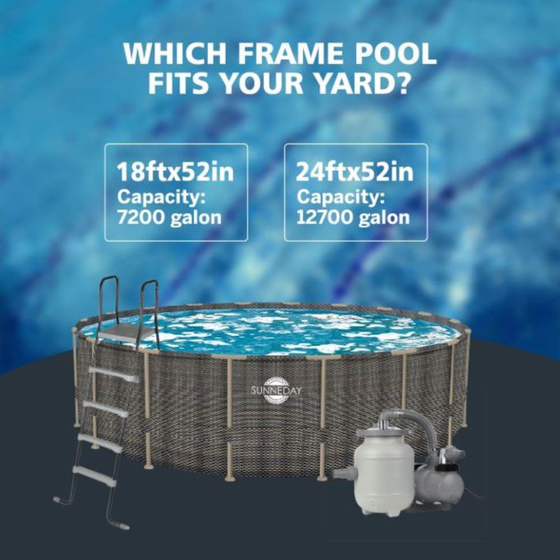 Sunneday 24' Round Rattan Soft-Sided Pool with Metal Frame