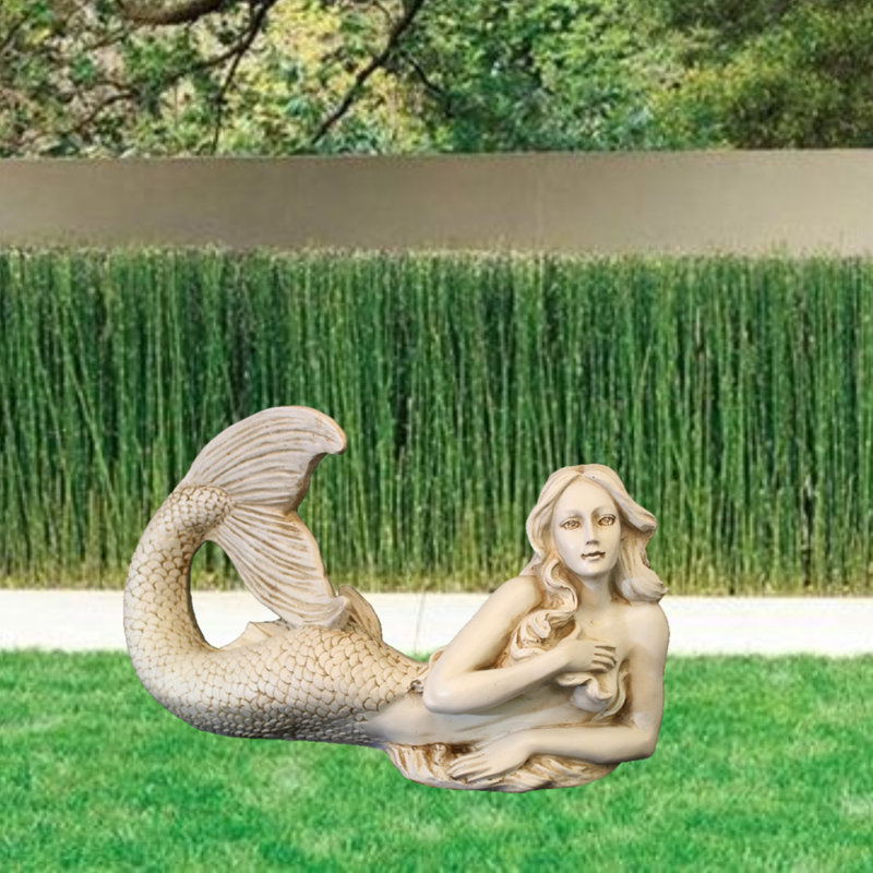 Statue de sirène allongée «Life's a Beach», H 13 po x l 21 po x P 10 po, Blanc antique