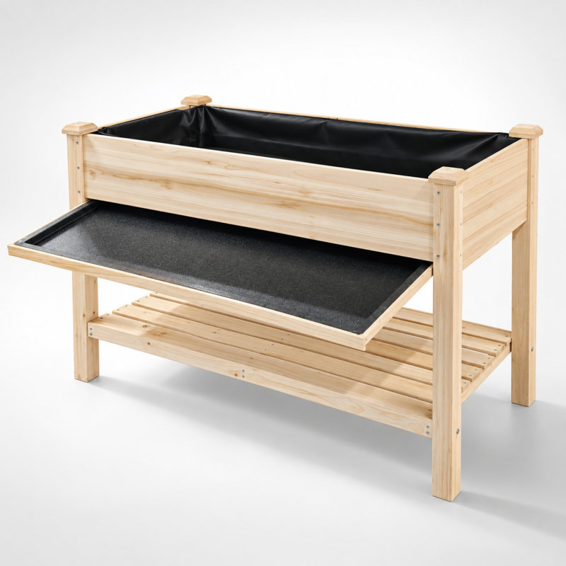 Potager surélevé en bois massif de 122 cm (48 po) avec bac de récupération d'eau et tablette de rangement