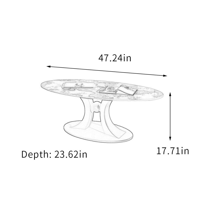 Table basse simple en ardoise moderne avec base en métal, H 17,71 po x L 47,24 po x l 23,62 po, Blanc / Taupe, Noir