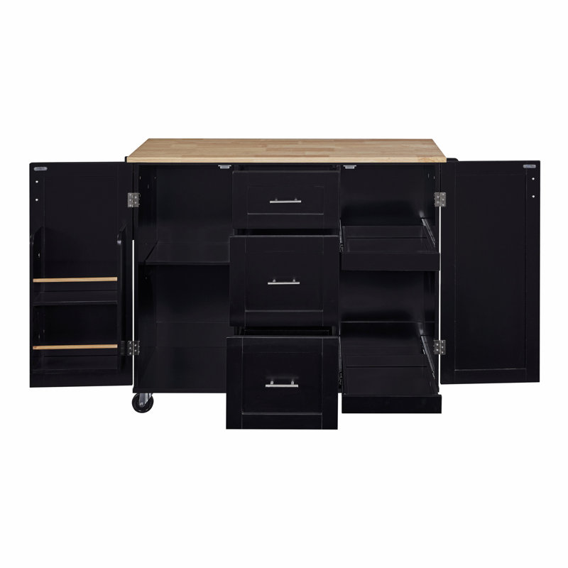 Îlot de cuisine polyvalent avec rangement abondant et fabrication robuste pour une fonctionnalité accrue, Noir
