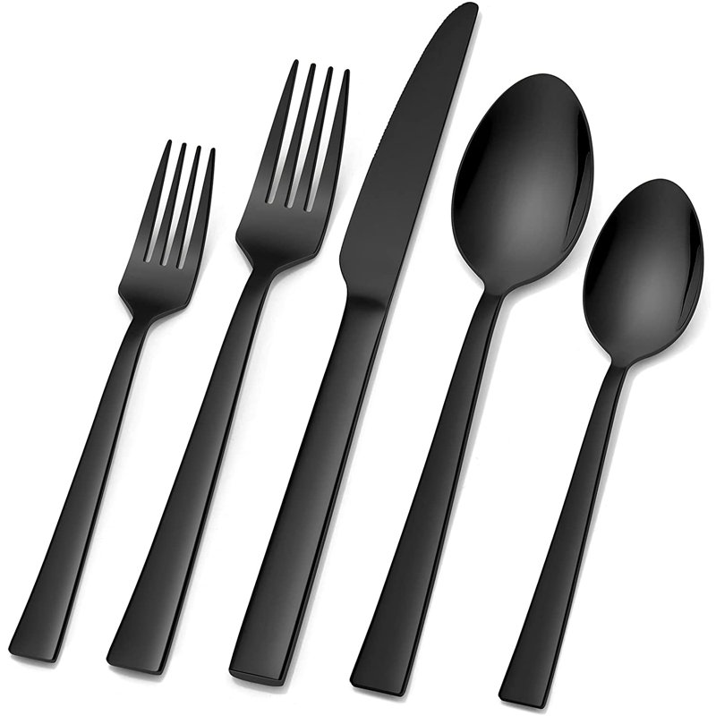 Everly Quinn Stainless Steel Flatware Set - Service for 8, Black