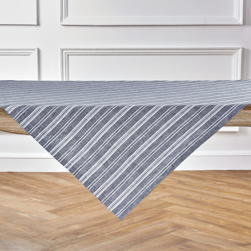 100% Pure Linen Table Throw, Madison Stripe, Black/White