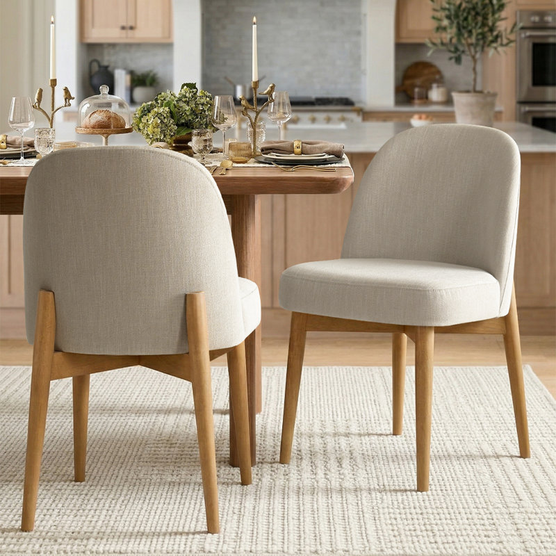 Hillier Linen Blend Parson Chairs with Solid Wood Legs , Beige