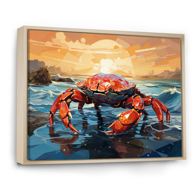 Crab Coastal Guardian Geometric - Animals Canvas Wall Art, H 34 po x l 44 po x P 1,5 po, Cadre naturel flottant