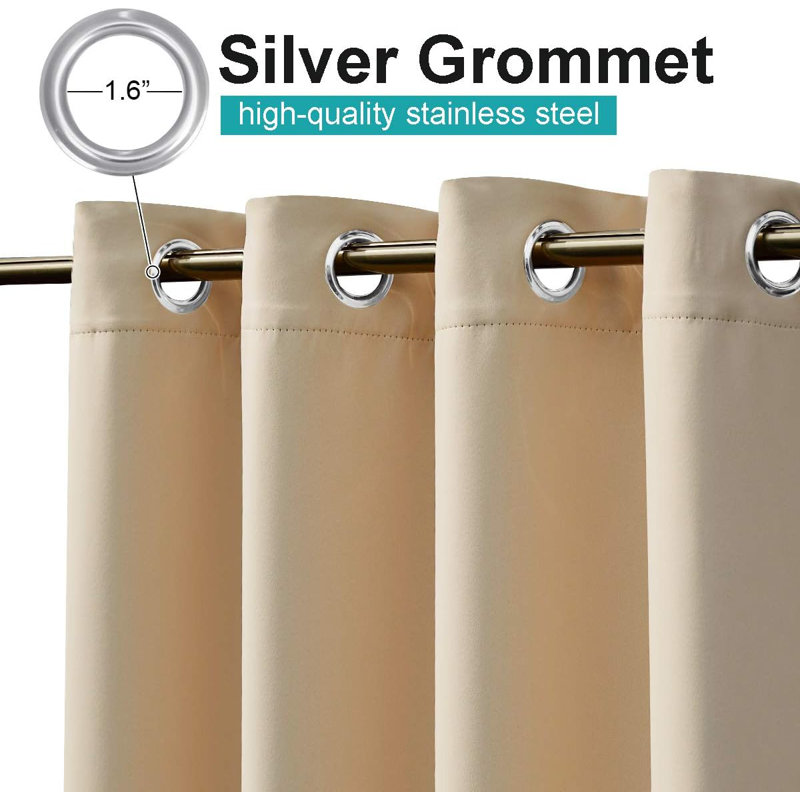 Blackout Outdoor Curtains 2 Panels Waterproof, Thermal Insulated Stainless Steel Rustproof Grommet Indoor Outdoor Curtains & Drapes for Yard/Gazebo Grommet