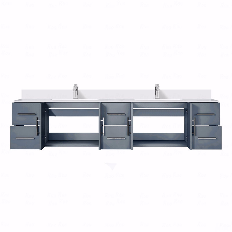 Ensemble de meuble-lavabo double avec plateau en marbre de 84 po de largeur x 22 po de profondeur, avec robinet, Gris