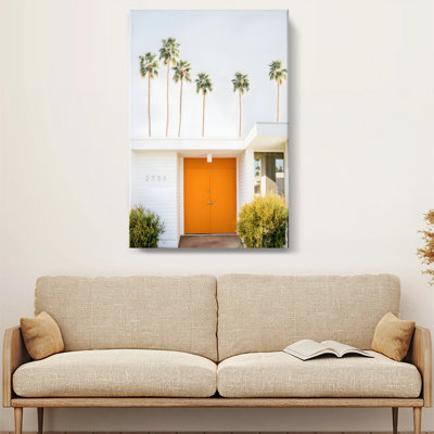 Impression sur toile Mid-Century Modern «House Entrance with Orange Doors»
