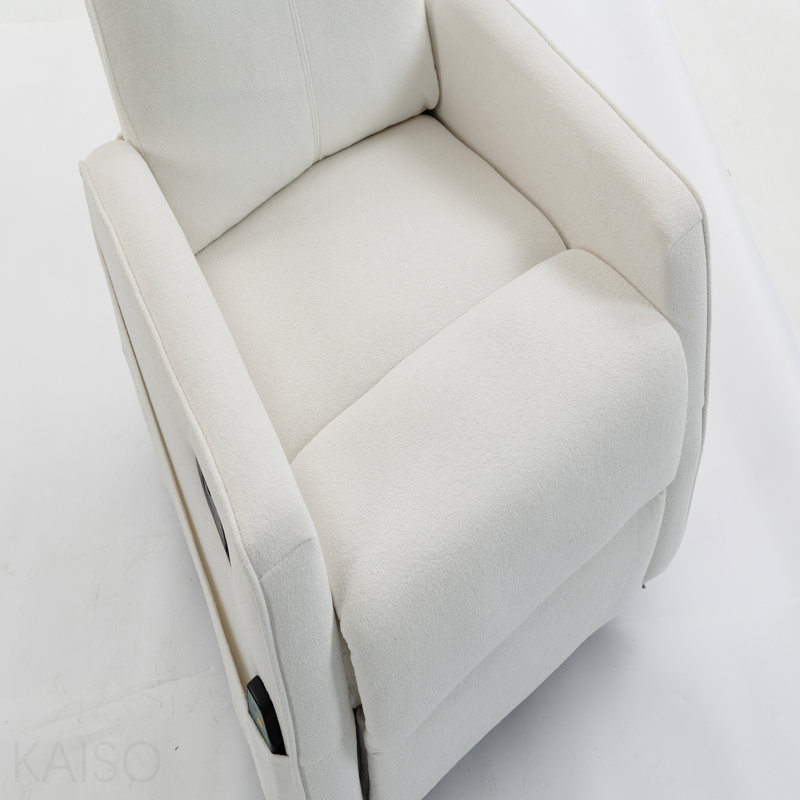 Short Plush Manual Button Armchair Sofa, Blanc